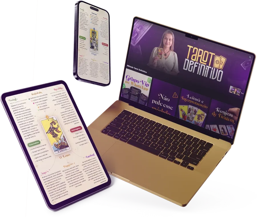 Mockup do Guia do Tarot Definitivo — aulas, guia e mapas mentais
