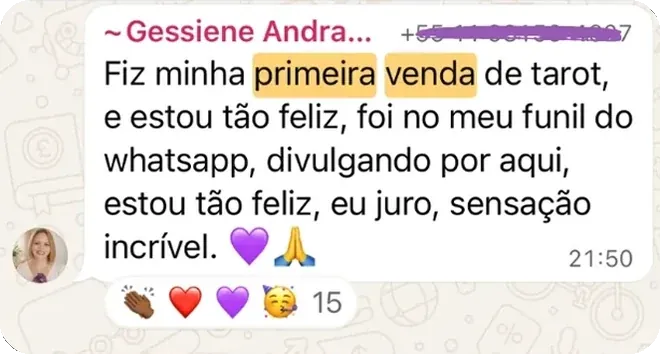 Depoimento — primeira venda de tarot